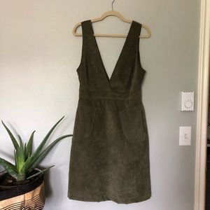 Olive corduroy Deep V neck & V back dress! Size M